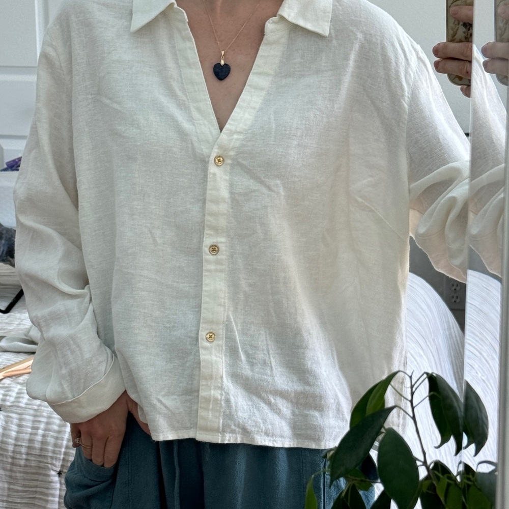 Michael Kors Linen Ivory Shirt with Gold Details